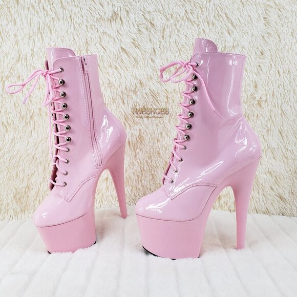 Baby Pink Patent Platform 7" Heel Ankle Boots - Picture 16 of 16